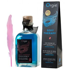 Комплект для сладких игр Orgie Lips Massage со вкусом сахарной ваты (сладкое массажное масло и перо), 100 мл