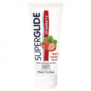 Съедобный лубрикант HOT со вкусом клубники Superglide Strawberry 75 мл.