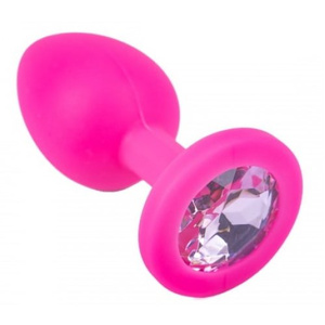 Розовая силиконовая пробка Kissexpo с розовым стразом S