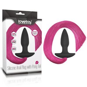 Анальная пробка Lovetoy черно-розовая с хвостом Silicone Anal Plug with Pony Tail