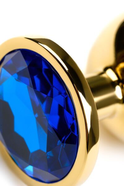 Анальная втулка TOYFA, металл, золотая, с синим кристаллом, 9,5 см
