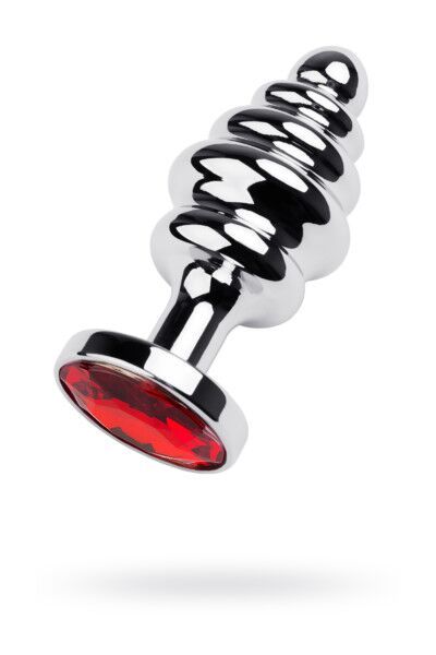 Анальная втулка TOYFA, металл, серебряная, с красным кристаллом, 7 см