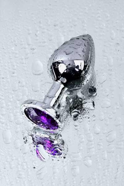 Анальный страз Metal by TOYFA, металл, серебристый, с кристаллом цвета аметист, 8 см