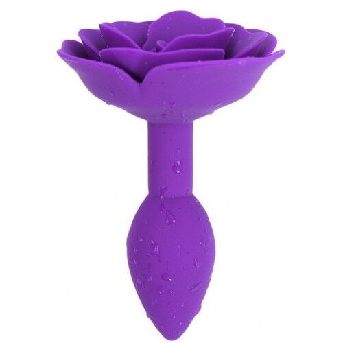 Фиолетовая силиконовая анальная пробка Kissexpo с розой S