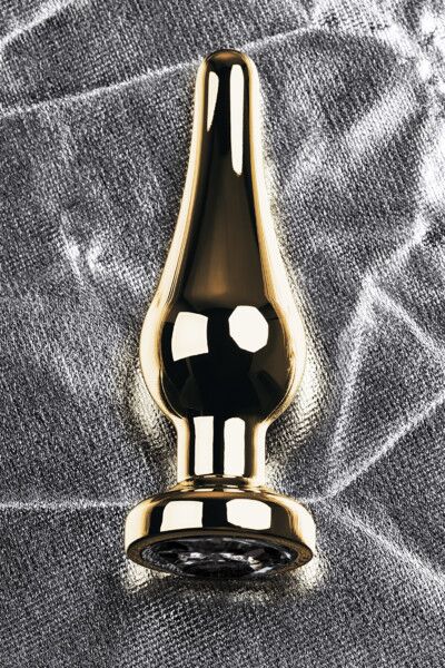 Анальная втулка Metal by TOYFA, золотая, с кристаллом цвета алмаз, 10 см