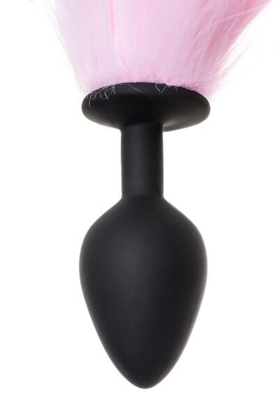 Анальная втулка с бело-розовым хвостом POPO Pleasure by TOYFA, M, силикон, черная, 45 см