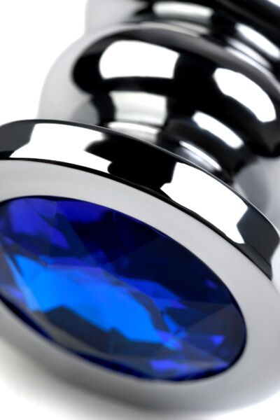 Анальная втулка Metal by TOYFA, серебряная, с синим кристаллом, 10,5 см