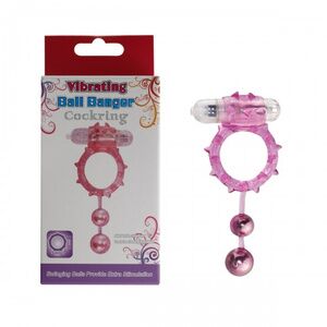 Эрекционное кольцо Nlonely с вибрацией Ball Banger Cock Ring 2 balls+ Vibe розовое