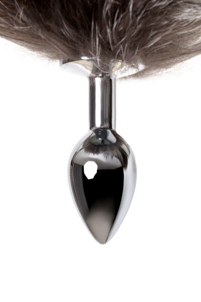 Анальная втулка TOYFA хвостом черно-бурой лисы, серебряная, 45 см