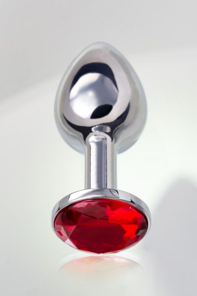 Анальная втулка Metal by TOYFA, металл, серебристая, с рубиновым кристаллом, 7,5 см