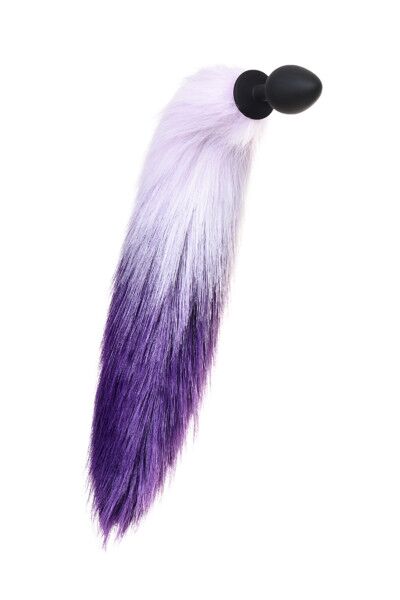 Анальная втулка с бело-фиолетовым хвостом POPO Pleasure by TOYFA, M, силикон, черная, 45 см