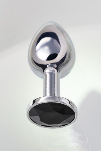 Анальная втулка Metal by TOYFA, металл, серебристая, с черным кристаллом, 7,5 см