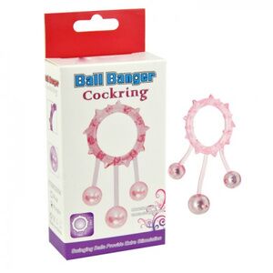 Кольцо Nlonely с 3 утяжеляющими шариками розовое Ball Banger Cock Ring 3 balls