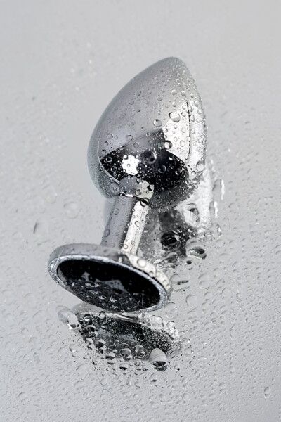 Анальная втулка Metal by TOYFA, серебряная, с чёрным кристаллом, 9,5 см