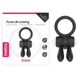 Виброкольцо Lovetoy чёрное POWER CLIT COCKRING RABBIT