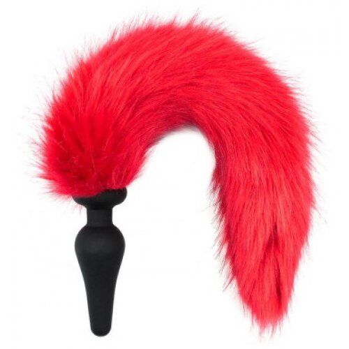 Силиконовая анальная втулка Kissexpo с красным хвостиком Furry Fox 46 см